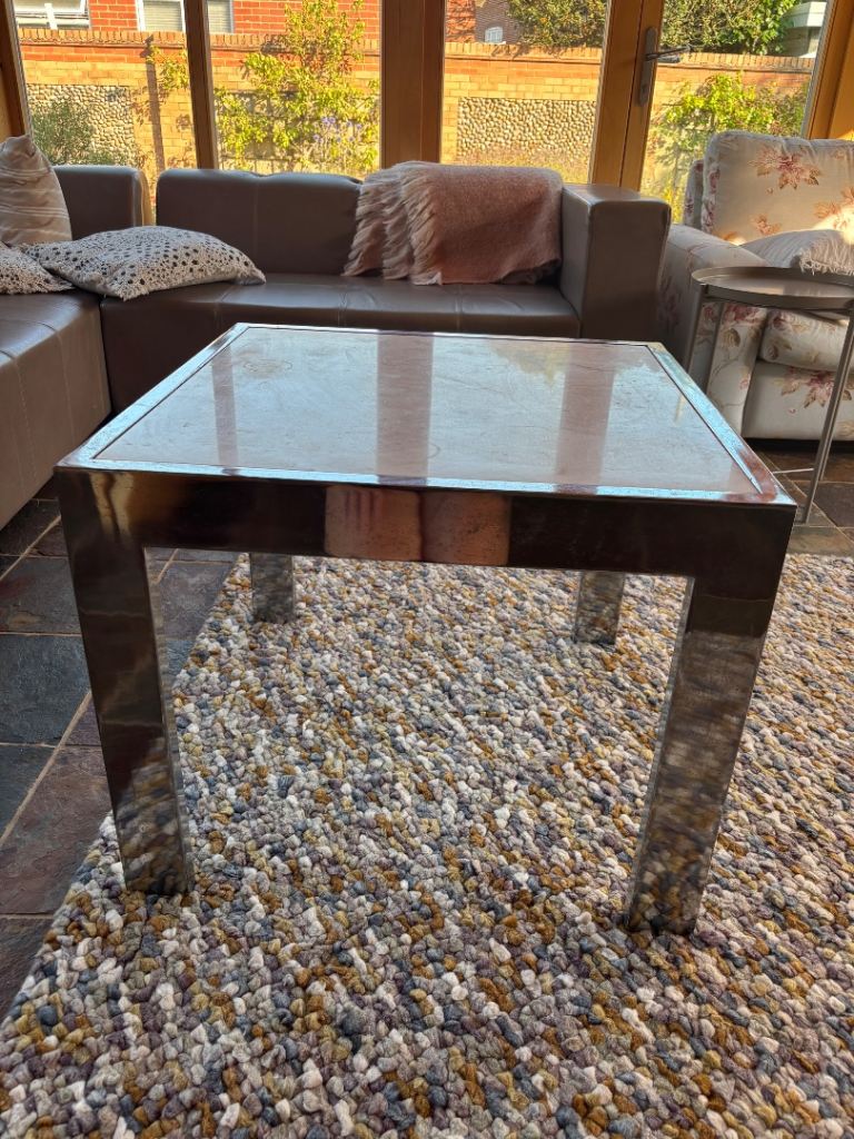 Square Chrome Frame Coffee Table with Marble Top