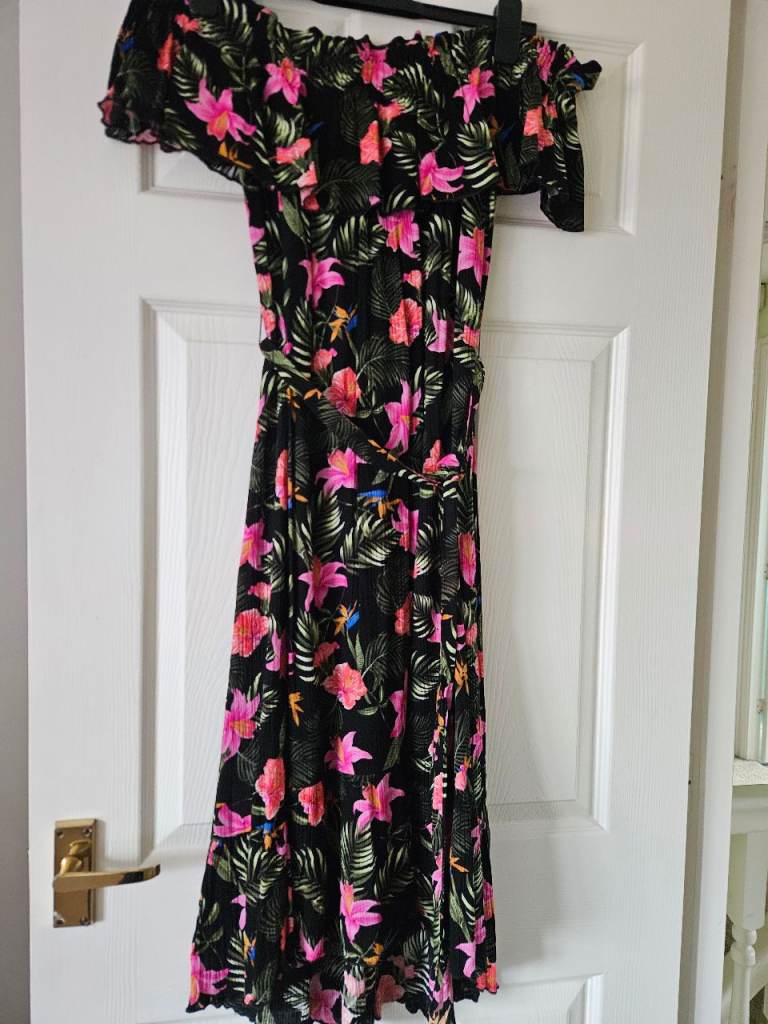 George Tropical Print Midi Dress – Off-Shoulder, As Good As New