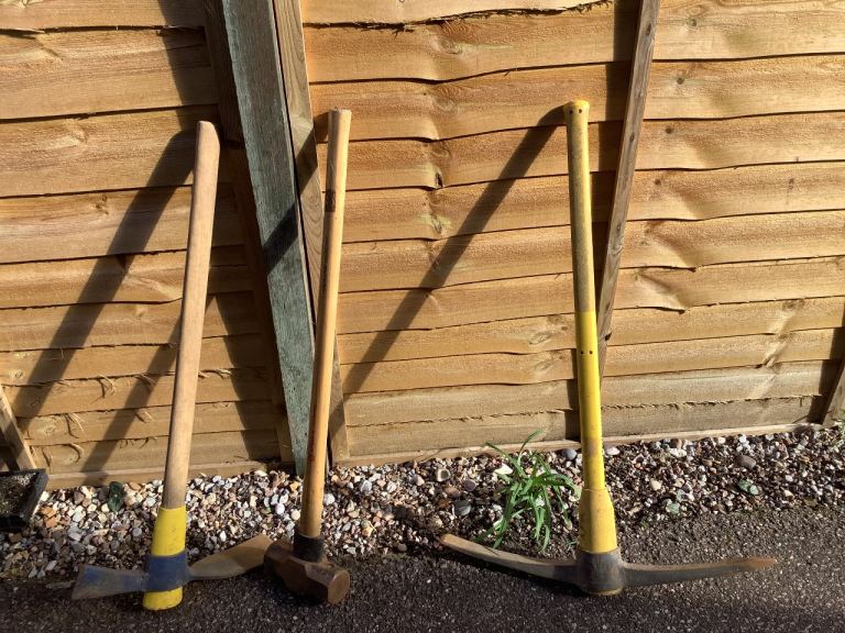 Garden Hand Tools: Pickaxe, Sledgehammer, and Mattock