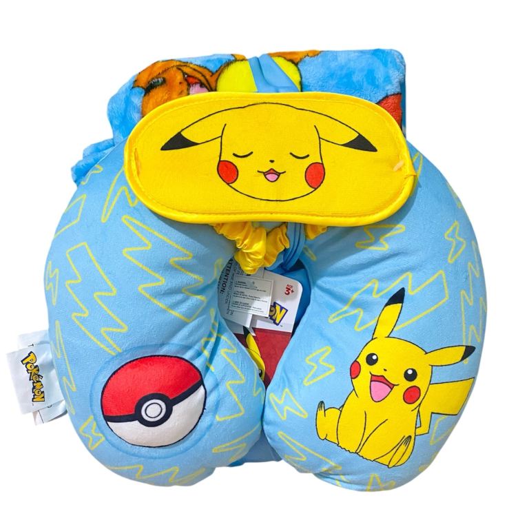Pokémon Kids 3-Piece Travel Set Includes Throw Blanket, Neck Pillow & Eye Mask! 
