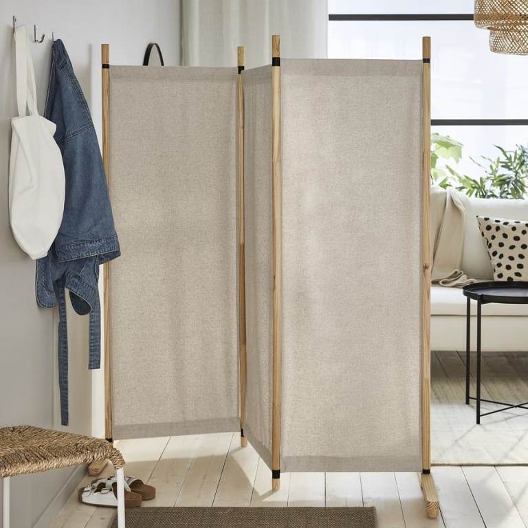 IKEA GLAMBERGET Room Divider – Light Wood and Beige Fabric