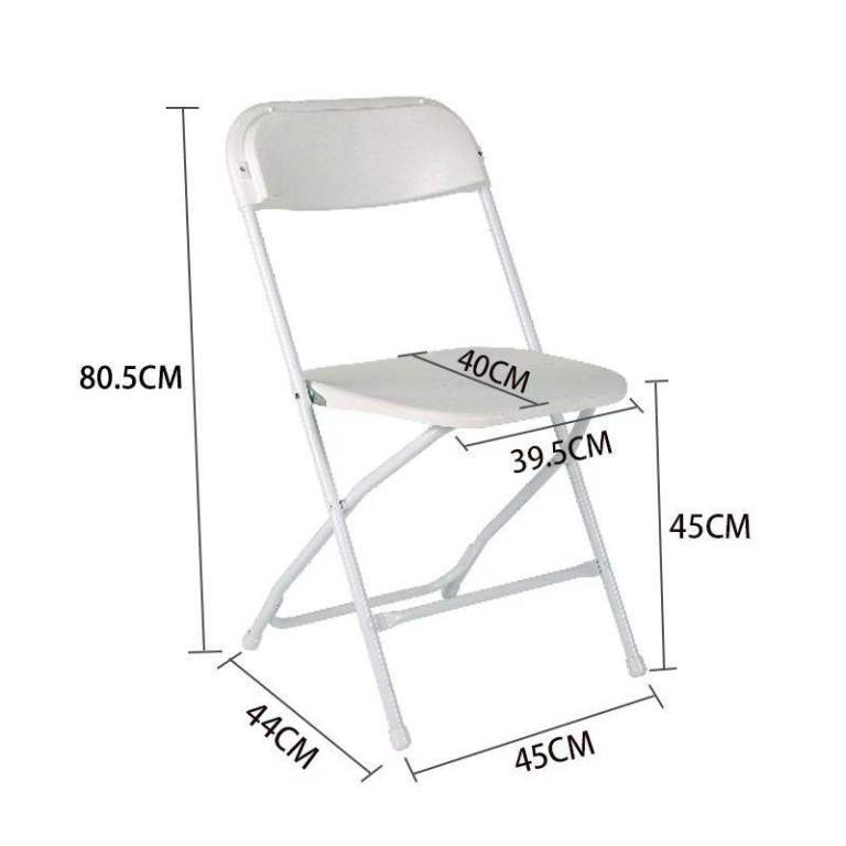 White folding plastic chair with metal frame