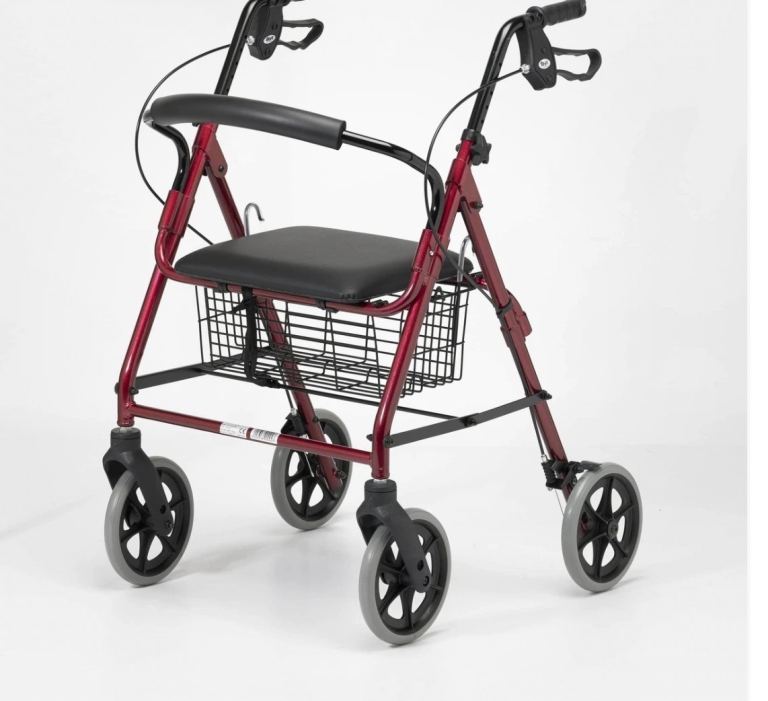 Red/wine, Mobility Walker with Seat and Basket – As Good As New