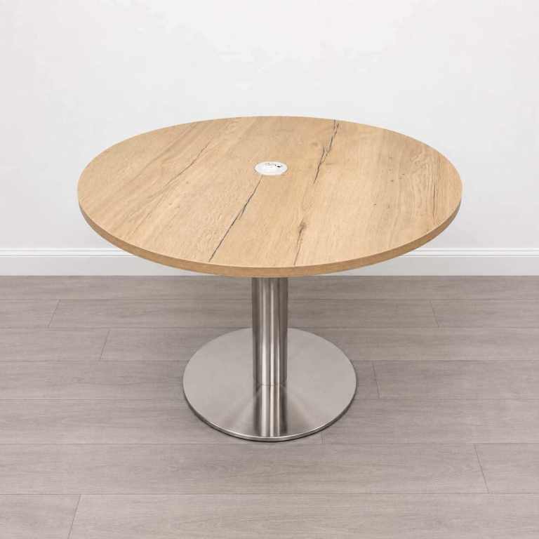 Circular Table, Halifax Oak / Chrome, Power, D1000mm