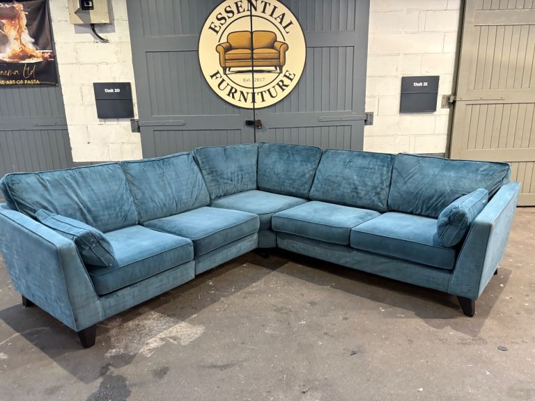 Blue velvet L shape sofa, FREE DELIVERY 