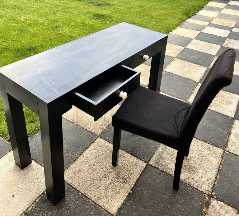 Black Wooden Desk with Drawers +/- Matching Chair