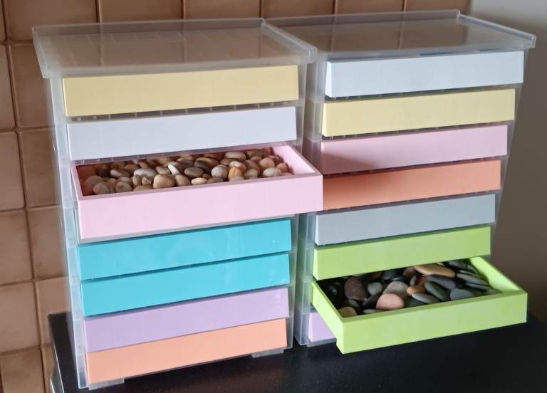 Craft Storage Drawers complete with Pebbles for Art Projects 