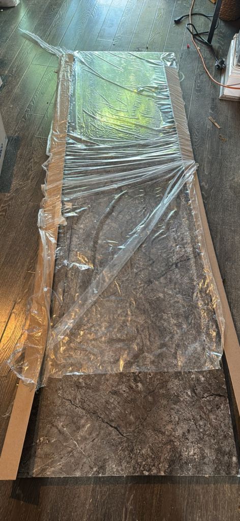 New Grey Marble Look Laminate Kitchen Worktop - 38mm Thick, Rounded Edge