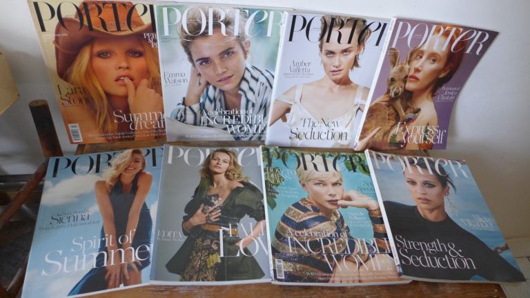 COLLECTABLE FASHION MAGAZINES: 8 BACK ISSUES BACK NUMBERS OF PORTER MAGAZINE. EARLY EDITIONS.