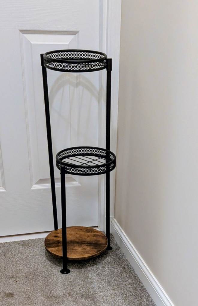 Black Metal and Wood Plant Stand / Storage Unit – Good Condition