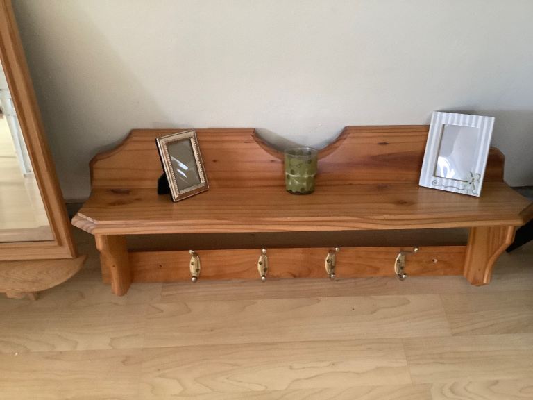 Vintage Pine Coat Rack & Matching Mirror