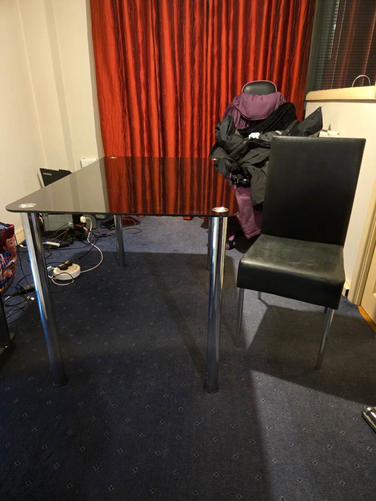 image for Glass table + 4 faux leather chairs