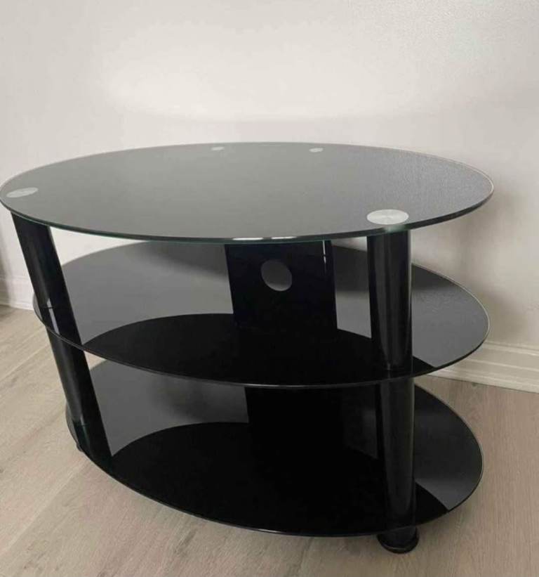 Immaculate Small Black Glass Oval TV Stand Table