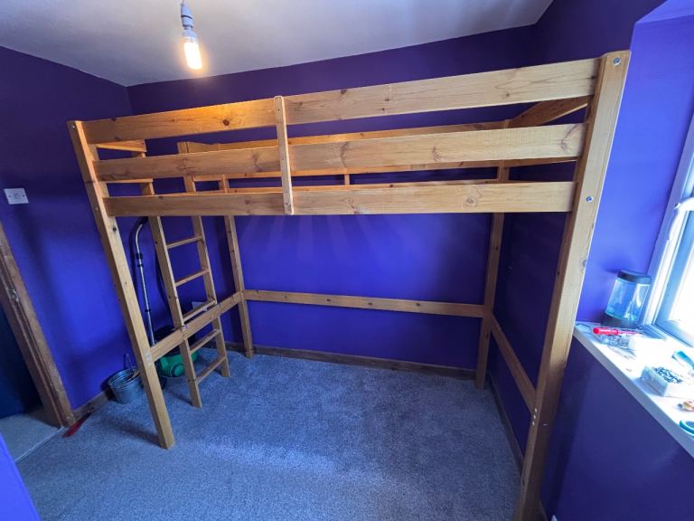 Wooden High Sleeper Bed with Ladder – Good Condition
