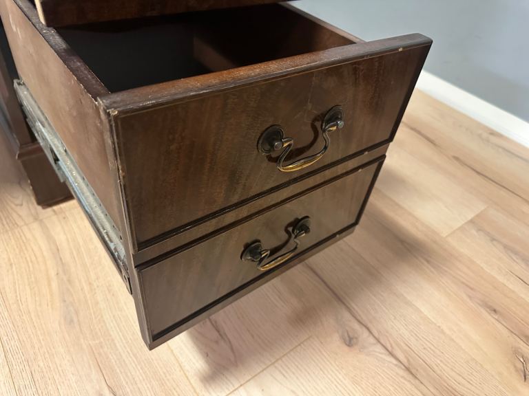 Large Antique Style Captains Bankers Desk Green Leather Twin Pedestal Partners #32