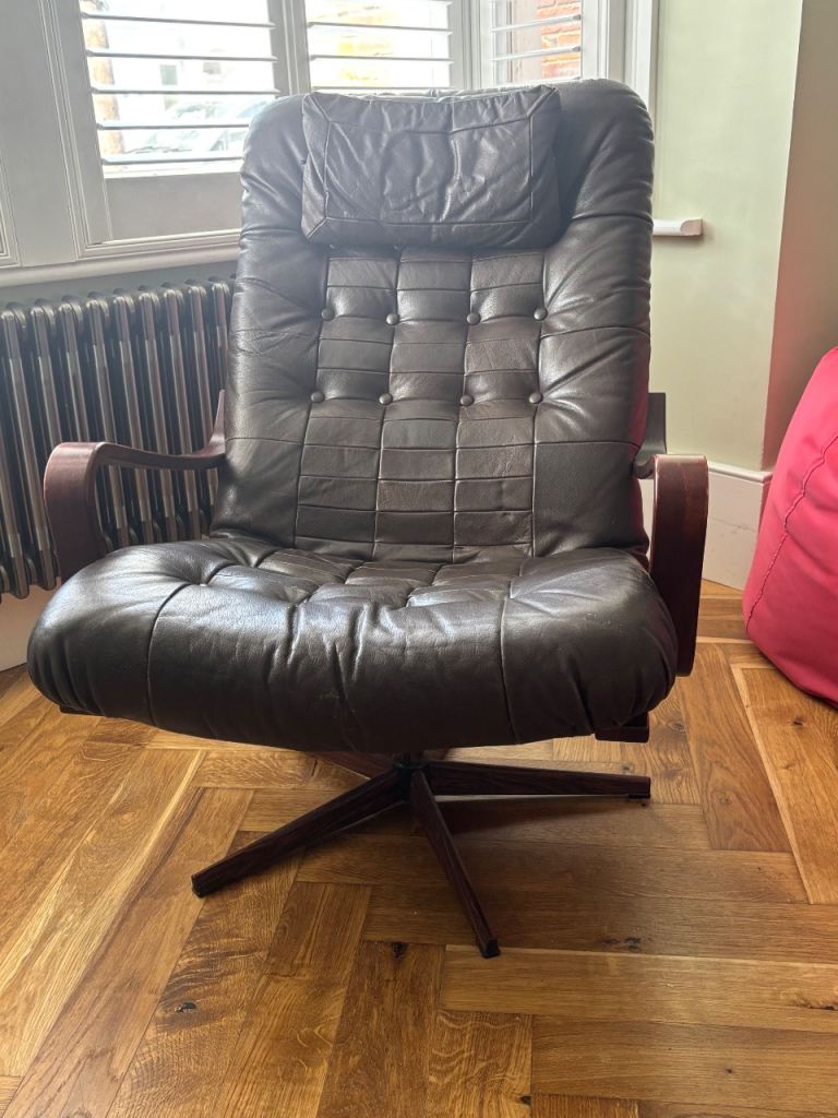 Mid century brown leather armchair 