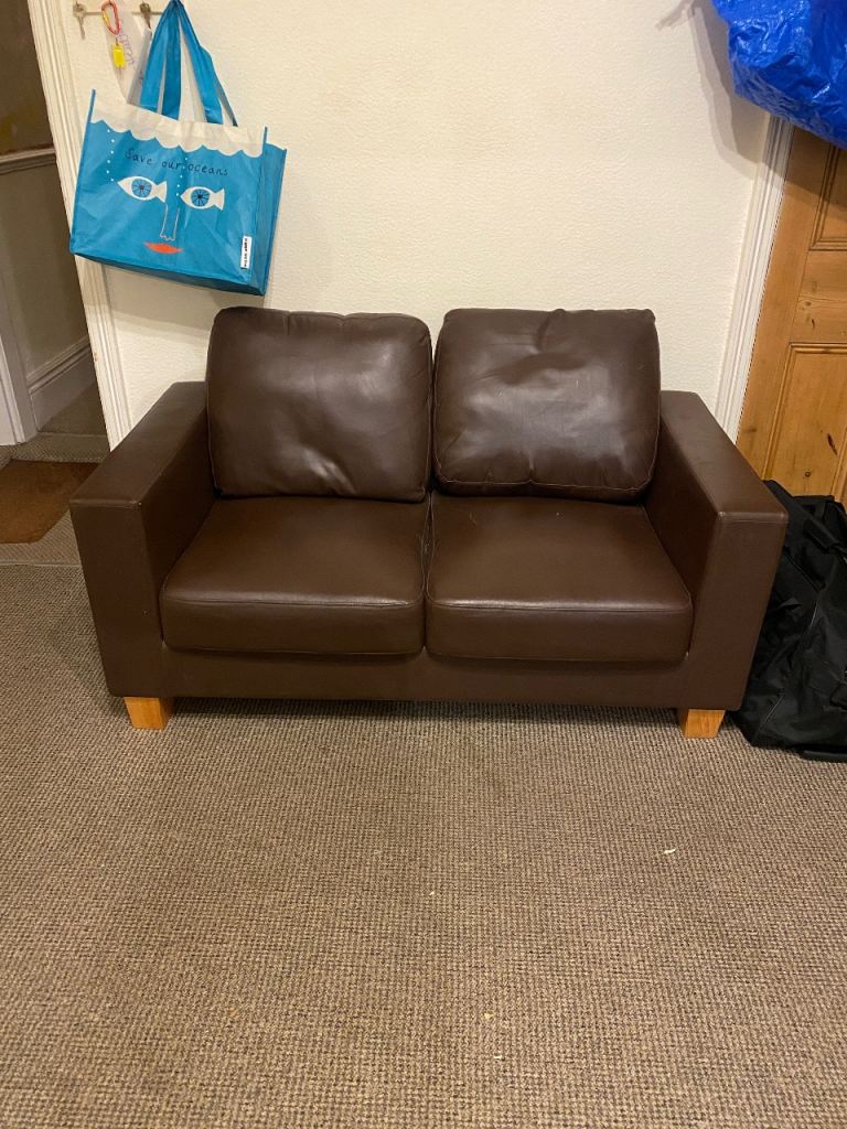 Small 2 seater leather look sofa
