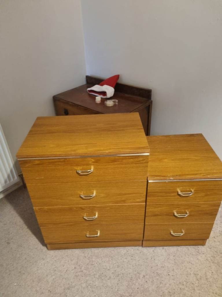 Chest of drawers and bedside cabinet