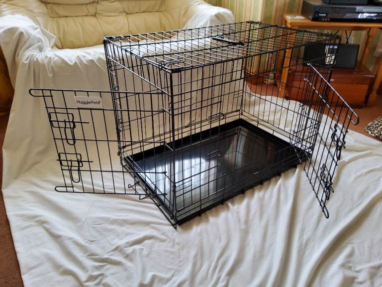 DOG CAGE / CRATE - BLACK, WITH METAL TRAY