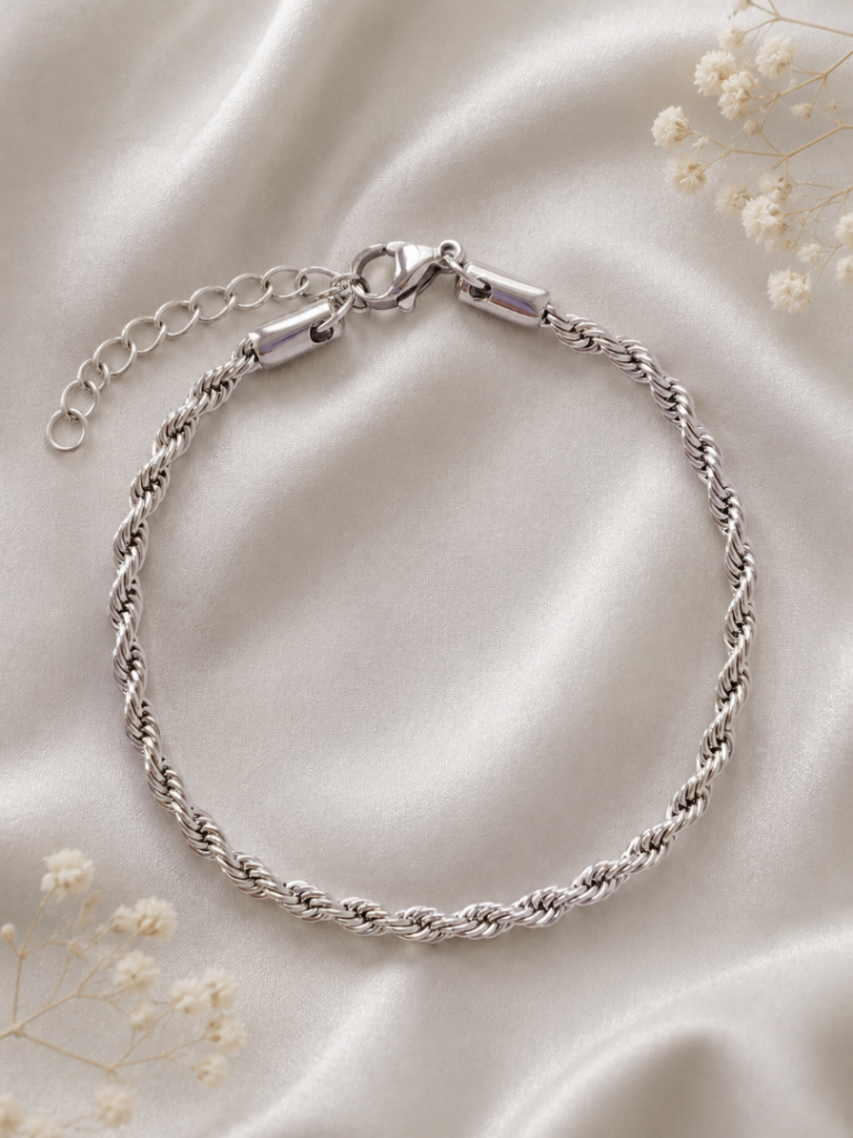 Rope Chain Bracelet Silver Plated Stainless Steel Minimalist Gift Her Everyday Summer Trendy UK