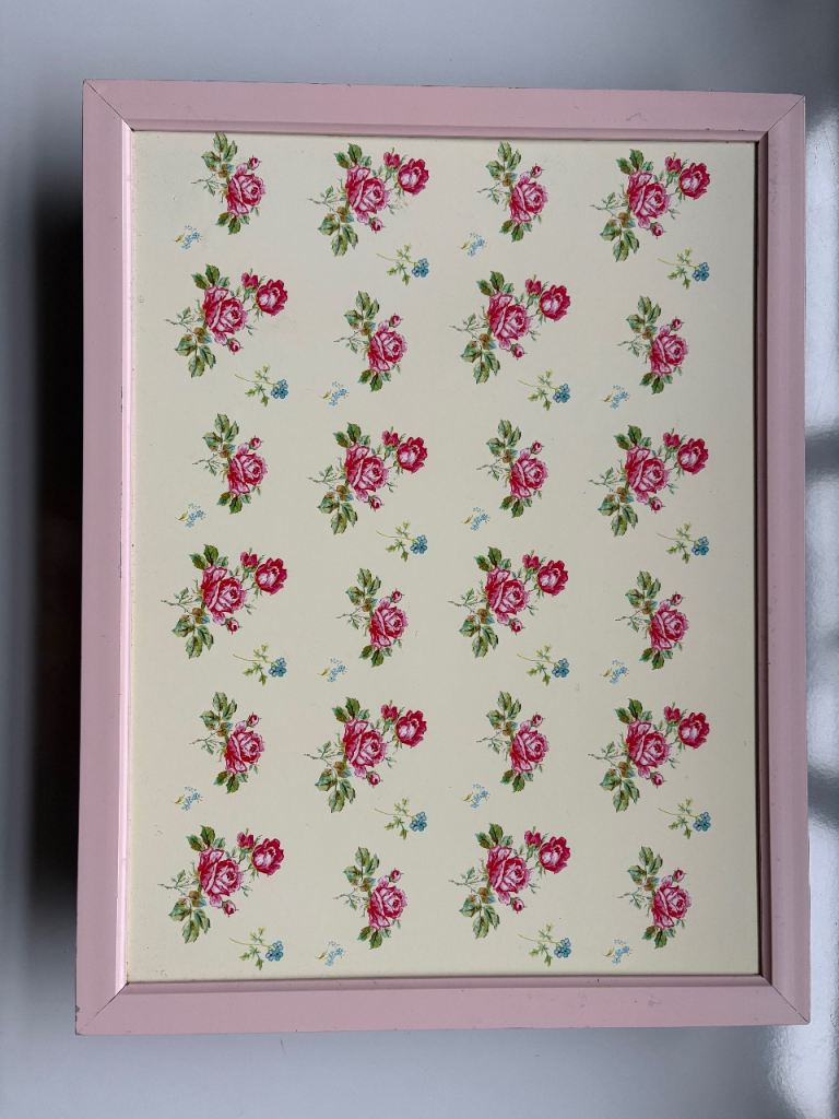 Pink Flowered Lap Tray with Cushion – Good Condition