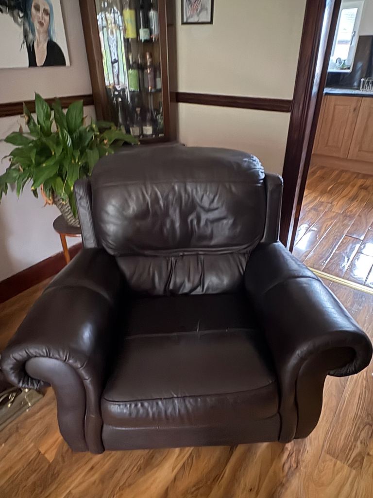 Comfy Brown Leather Armchair - Good Condition