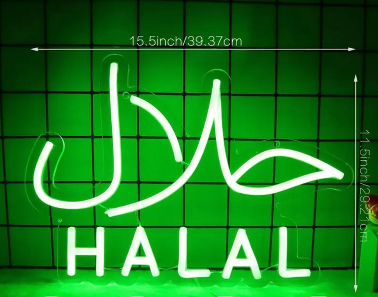 Neon Halal shop sign takeaway 