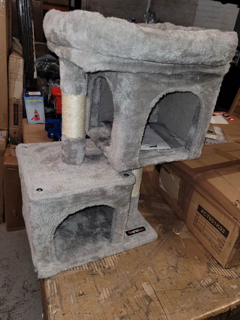 A new already built light grey Cat Tree, 67 cm Tower, S, Condo for Kittens up to 