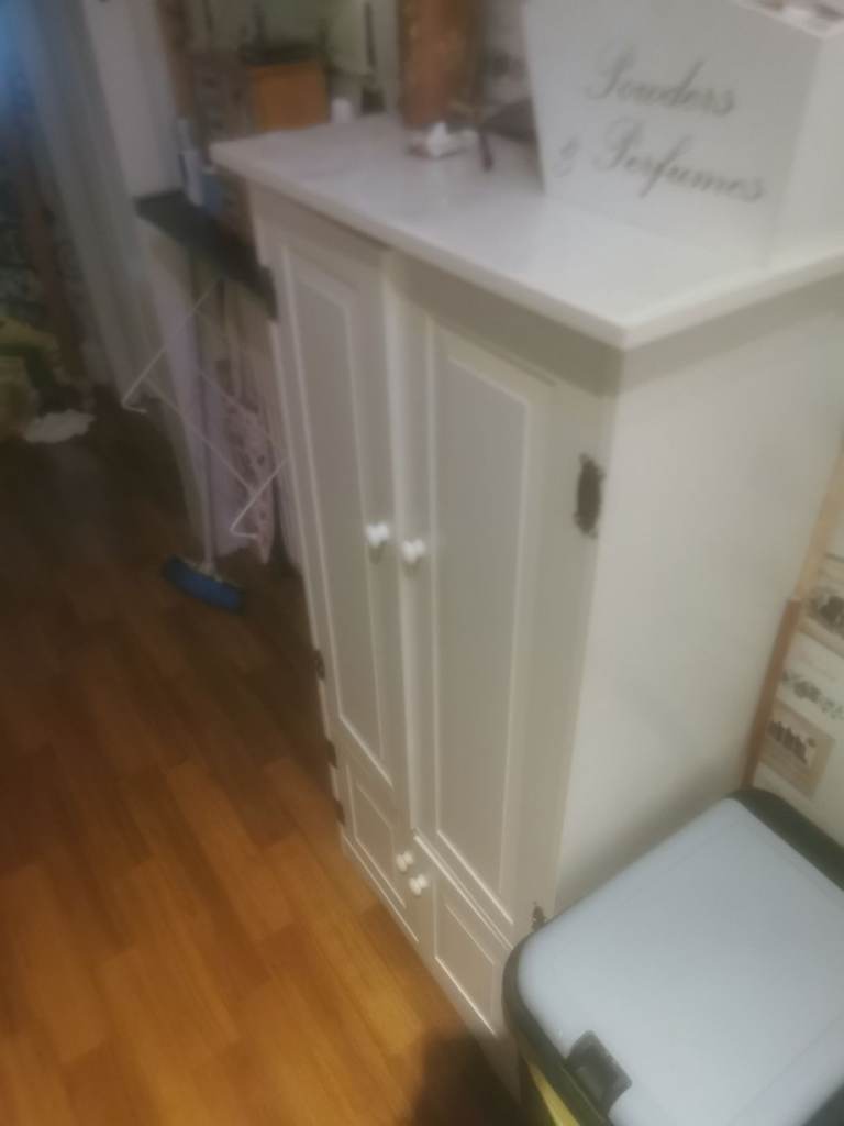White Wooden Storage Cabinet with Doors and Drawers