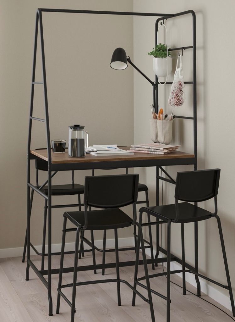 IKEA HAVERUD / STIG Bar Table and 3 Stools, Black/Black, 105 cm