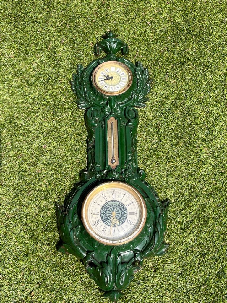 Antique 19th Century Cast Iron German Clock & Barometer 1850-1899