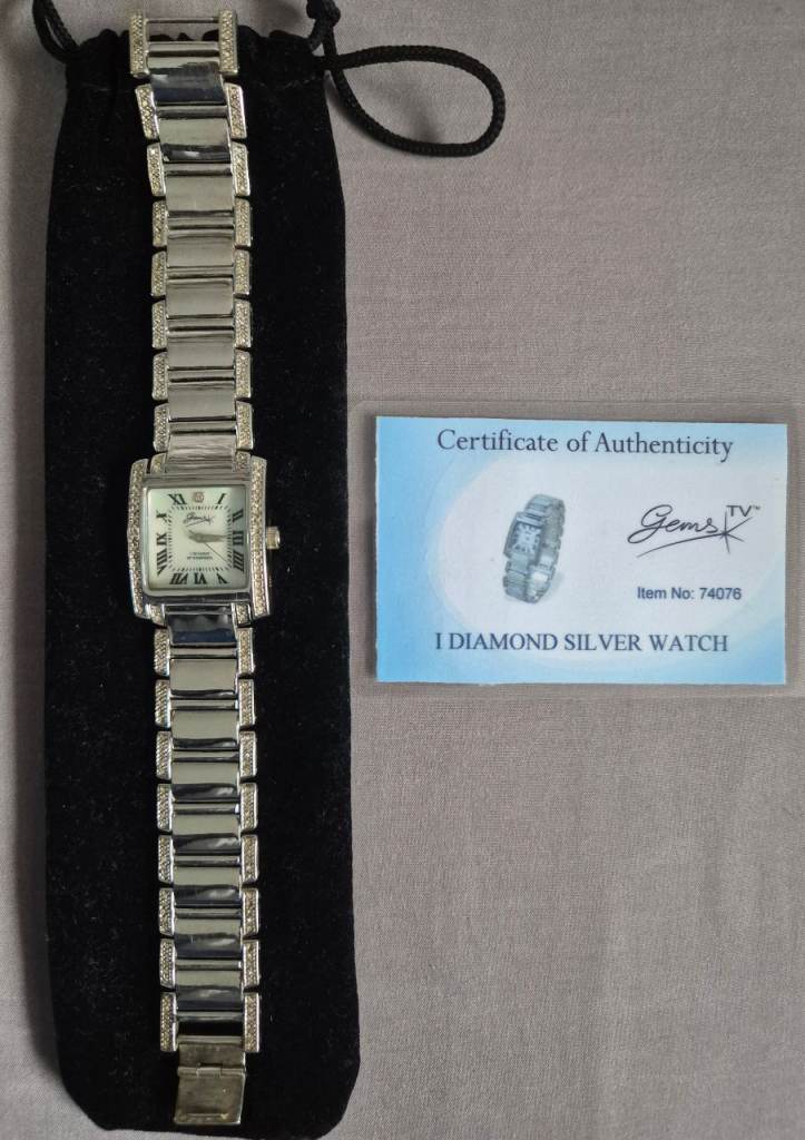 Gems Lady's Sterling Silver Wristwatch + 1.00 Carat Diamonds with c.o.a 