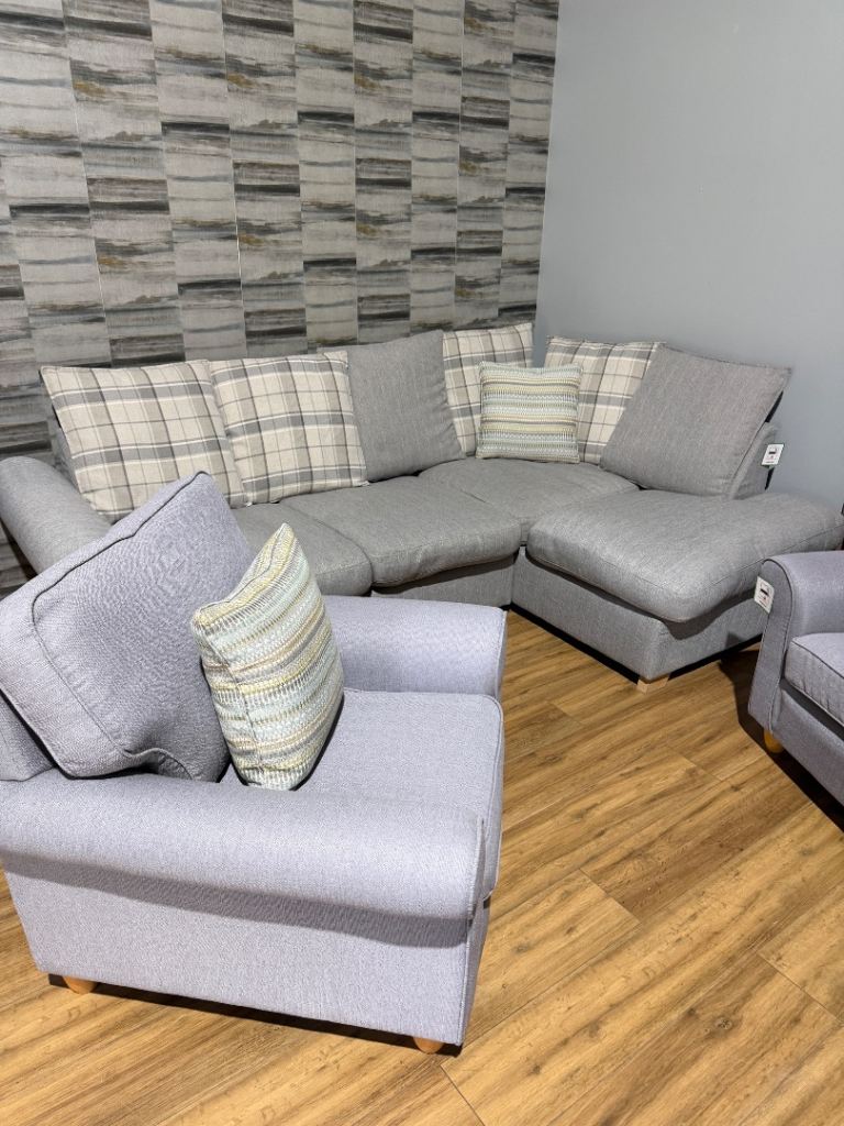 Grey Corner Sofa with two extra chairs free + free delivery