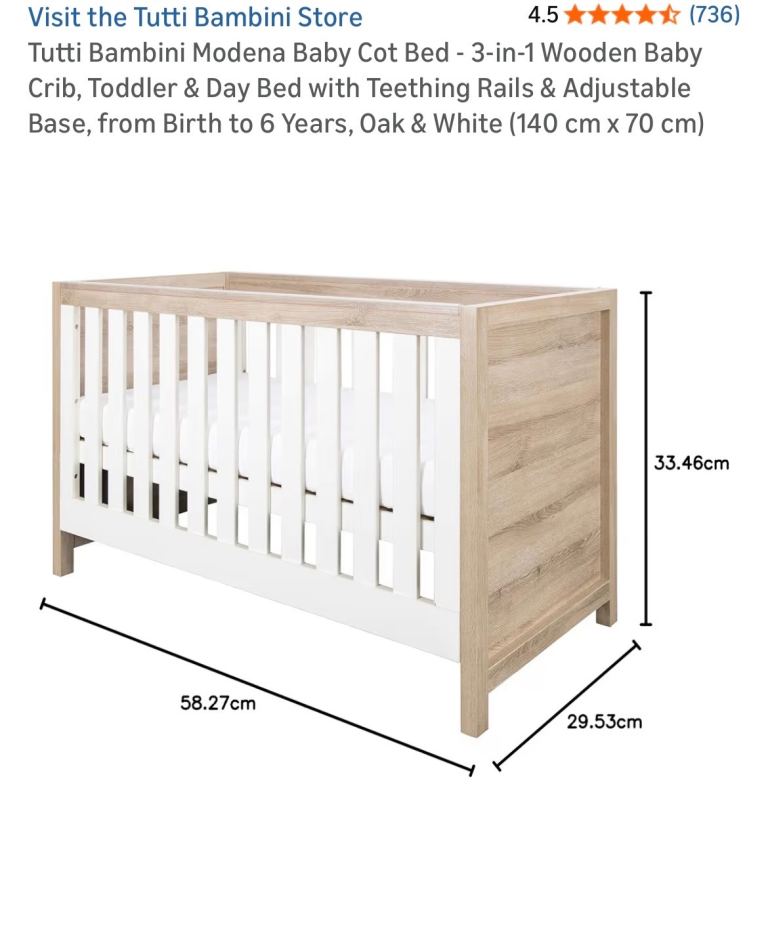 Tutti Bambini Modena Baby Cot Bed - 3-in-1 baby crib
