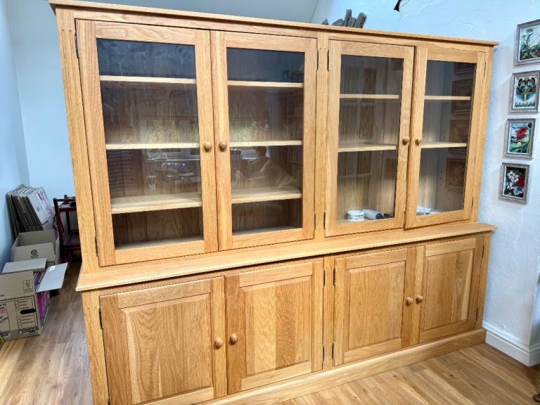 Large solid oak double display unit 