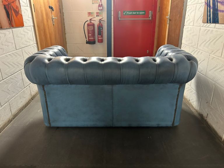 Blue Leather Chesterfield style sofa  