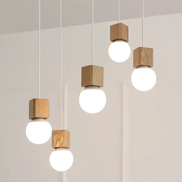 Brand New Industrial Wood Pendant Light - Contemporary E27 Ceiling Fixture Adjustable Height
