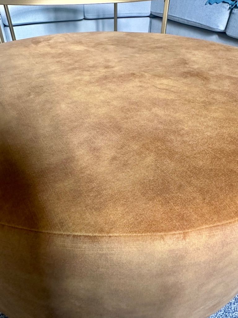 32" round ottoman pouf footstool in mustard yellow velvet