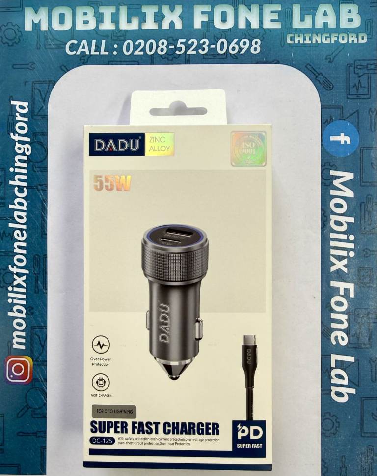 DADU DC-125 Super Fast 55W Car Charger Dual Port USB + PD with Type-C Cable