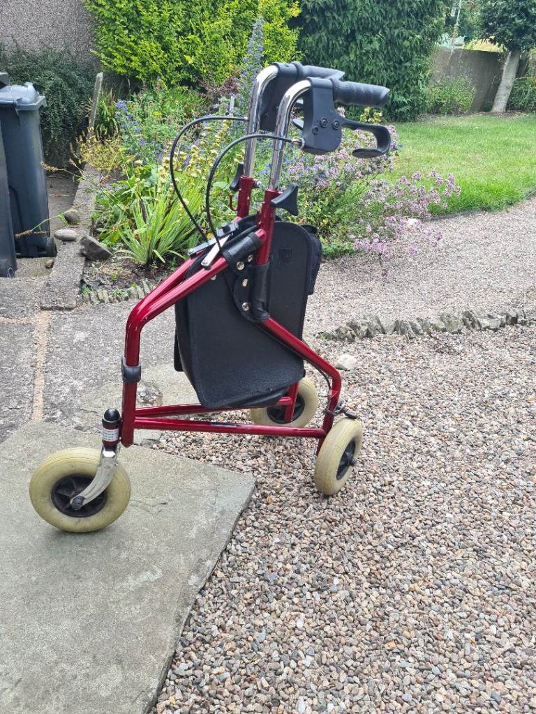 Red 3-Wheel Mobility Walker – Good Condition