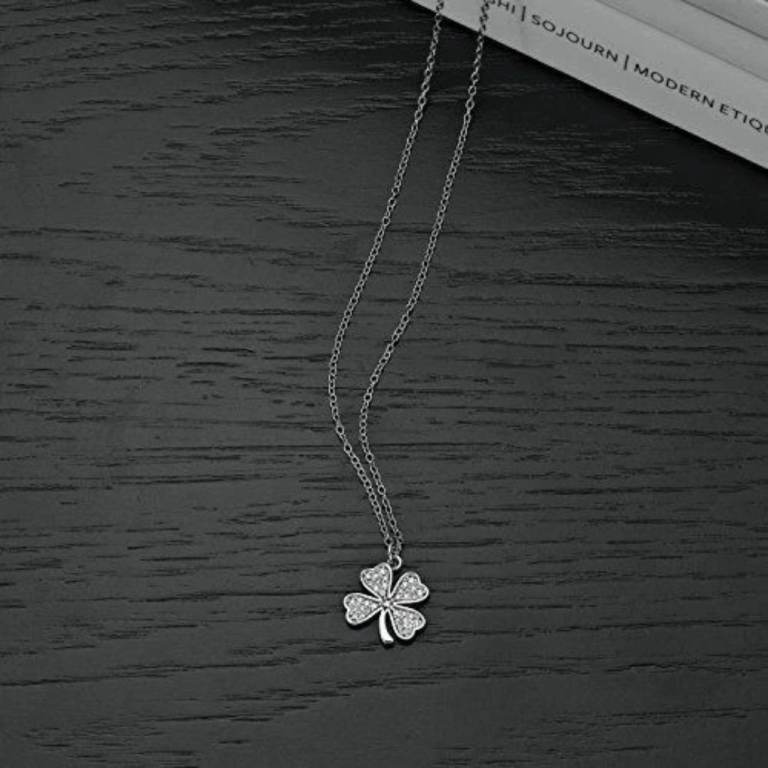 New Silver Clover Necklace with Sparkly Stones