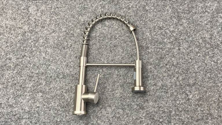 Brushed Stainless Steel Commercial-Style Pull-Down Kitchen Faucet with Spring Spout