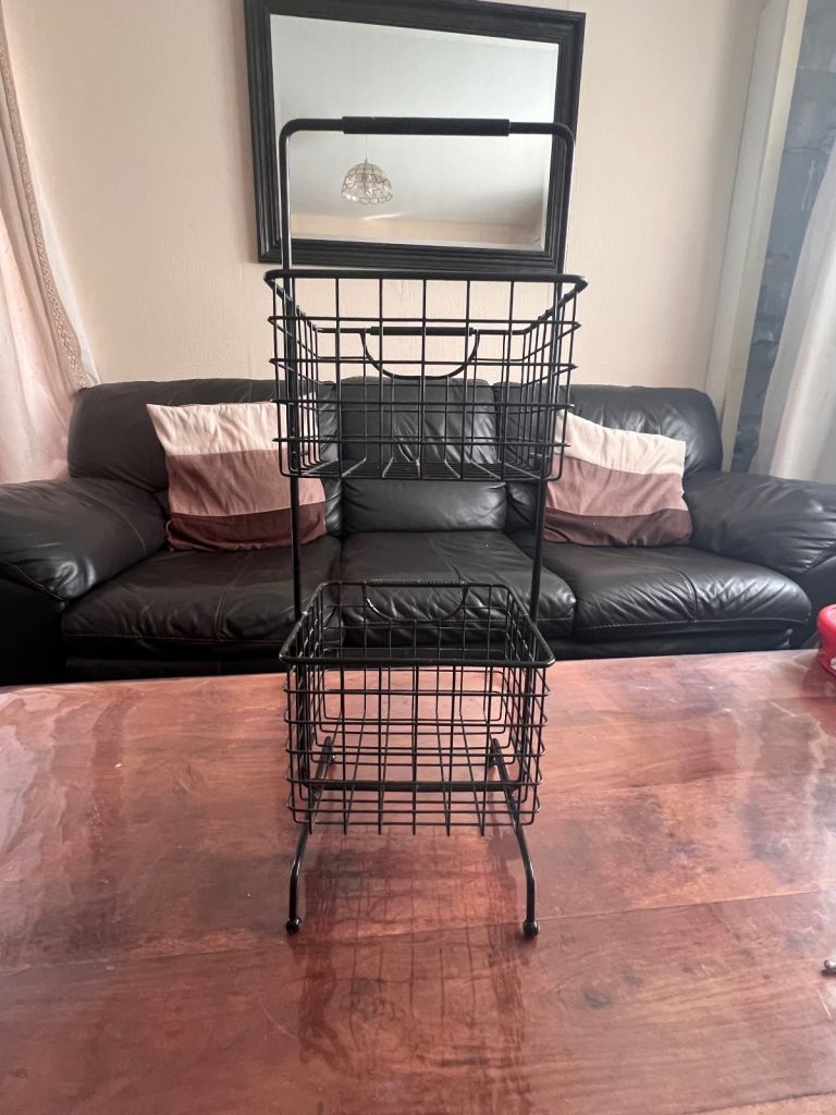 Black metal storage rack/basket organiser
