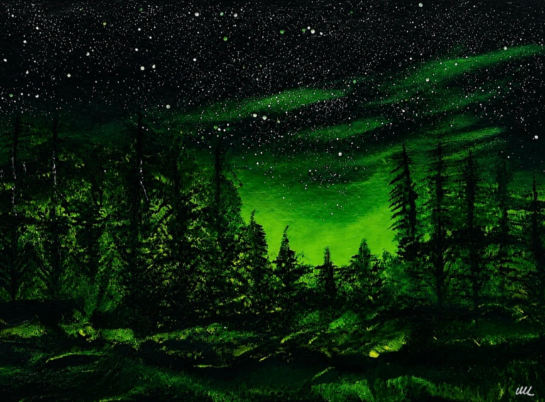 New Large Green Northern  Lights Painting Print Home Wall decor 