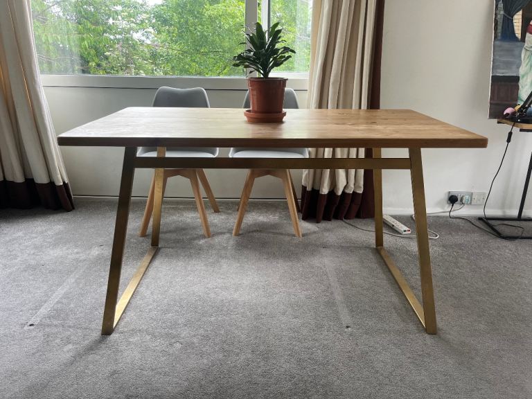 Penny Wood Bespoke Dining Table with Gold Legs