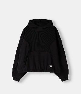 Bershka Black Boxy Fit Ribbed Hoodie - Size Medium