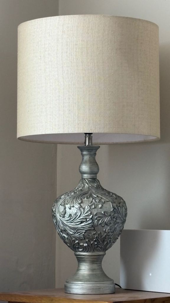 2 x Decorative Silver Table Lamp with Cream Shade