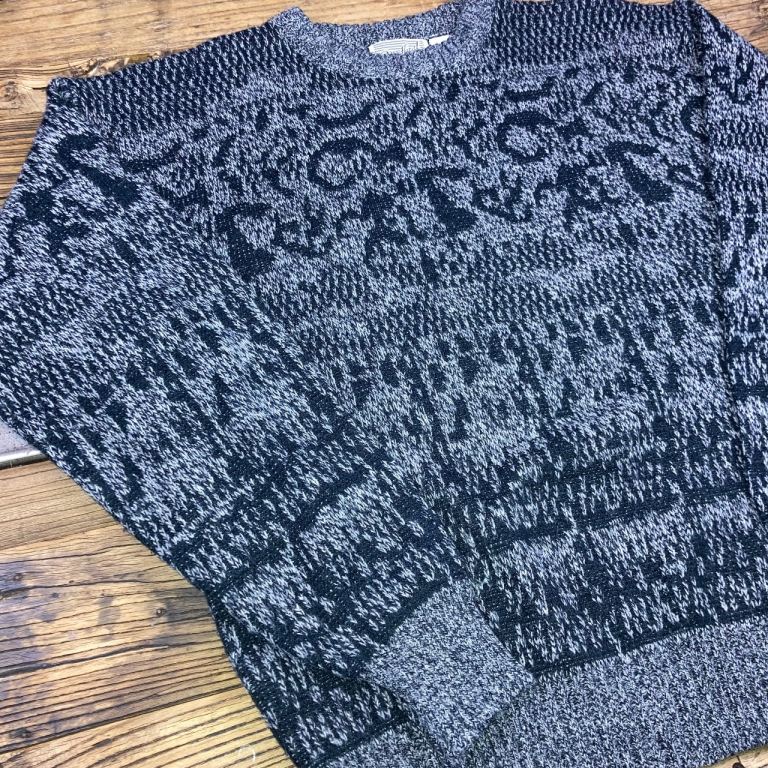 Vintage Method Geometric Knit Jumper Grey Black Men’s L