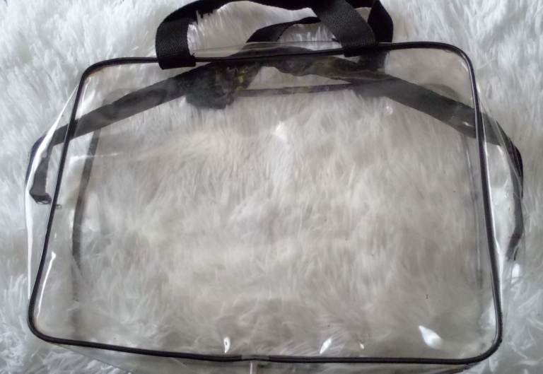 Large Clear PVC & Black Trim Travel Waterproof Makeup Bag with Zipper. POST OR COLLECT! 