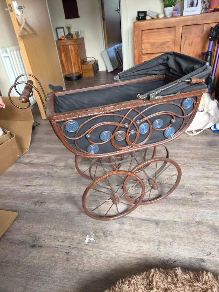 Vintage Metal Doll's Pram with Hood